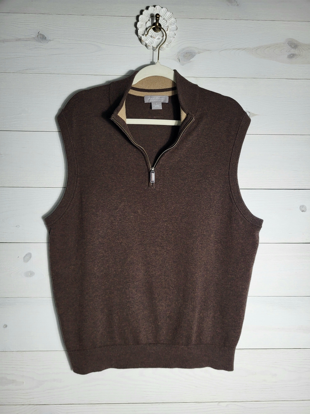 Daniel Cremieux Supima Cotton Sweater Vest Brown Quarter-Zip Preppy Fall.